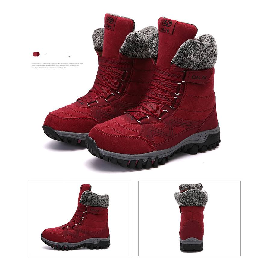 Autumn and winter outdoor snow boots female ski boots Travel boots hiking shoes in the tube warm and velvet cotton shoes