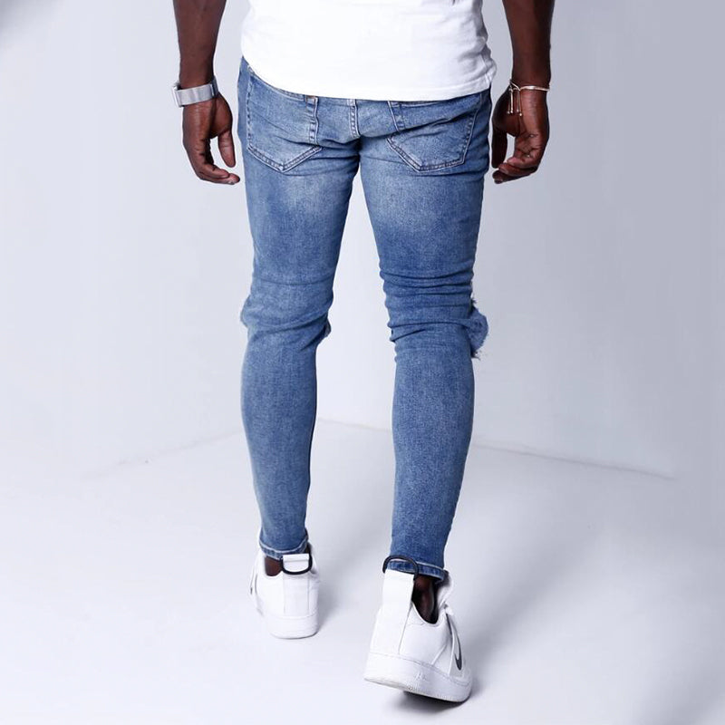 Blue ripped denim slim trousers