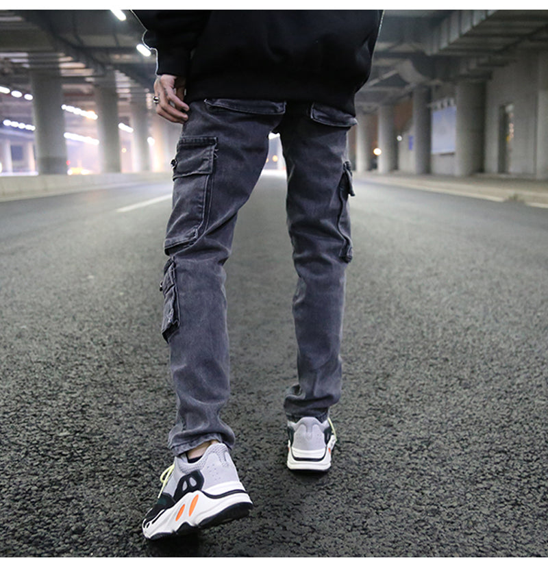 Multi-pocket straight jeans