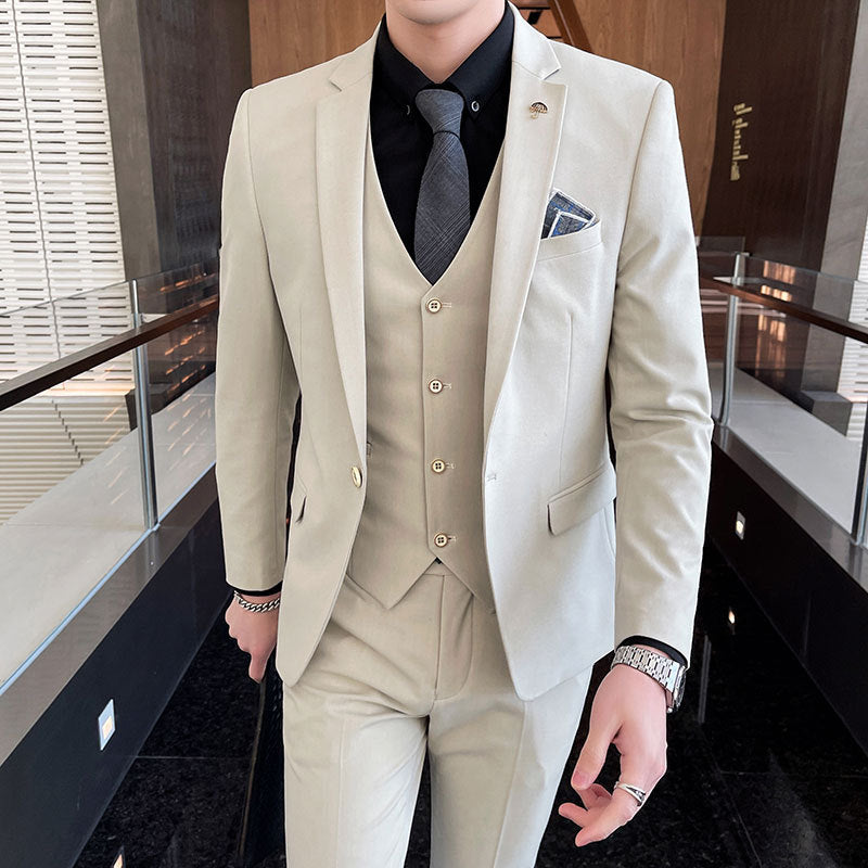 Men's Three-piece Suit Business Suit Solid Color Suit Vest  Trousers 