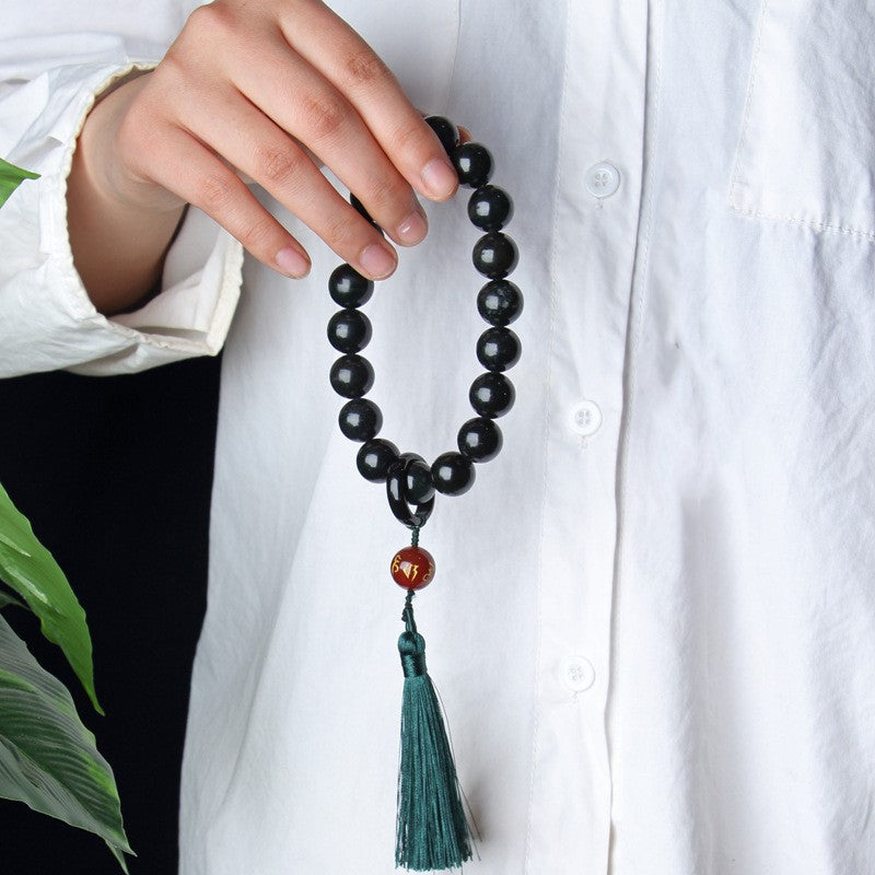 Dark Green Jade Guanyin Buddha Serpentine Black Green Jade Pendant