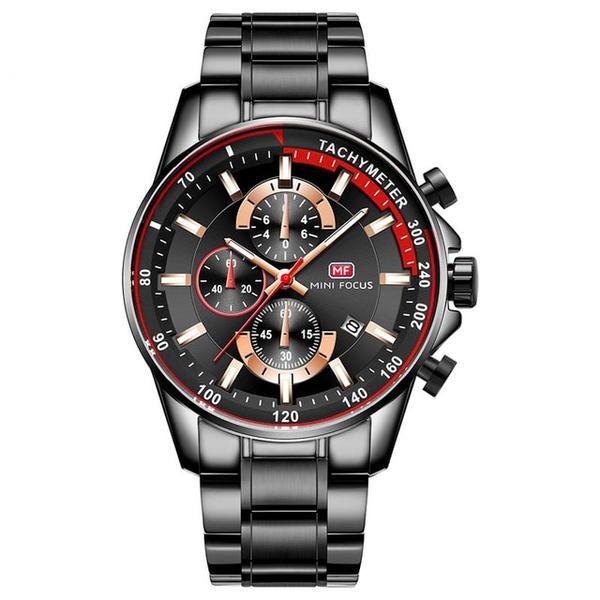 Fashion steel belt speed men's watch three eye timing calendar luminous waterproof quartz watch