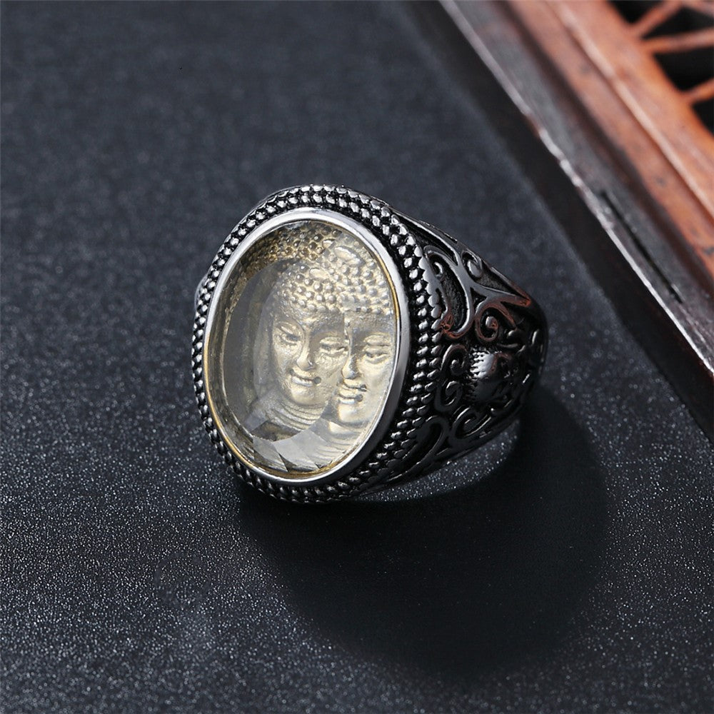 Buddha head titanium steel ring