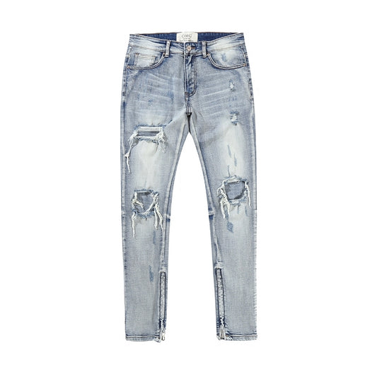 Shredded denim pants