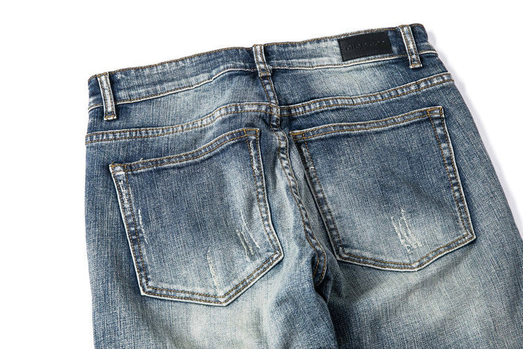 Knife cut classic zipper beam pants jeans