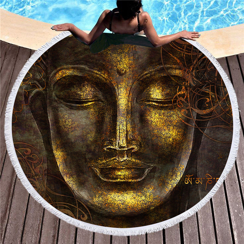 Indian Buddha statue round beach towel