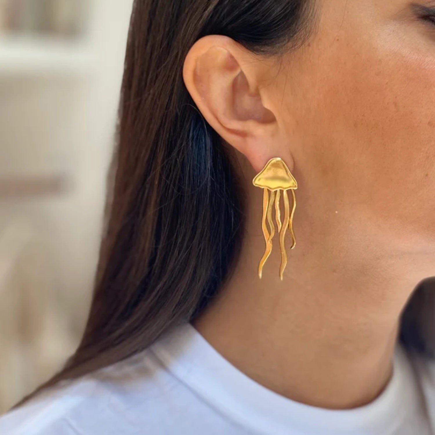 18K Gold-Plated Stainless Steel Jellyfish Earrings 