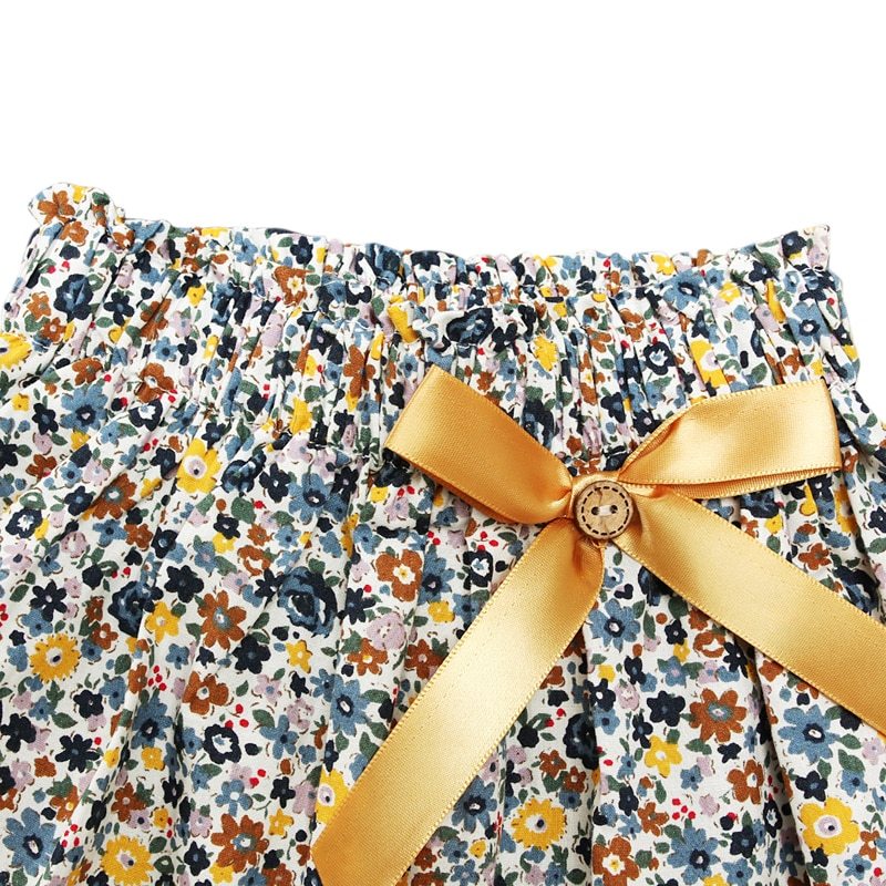 Summer Girls' Little Flying Sleeve Top + Bowknot Floral Short Skirt Two-piece Set