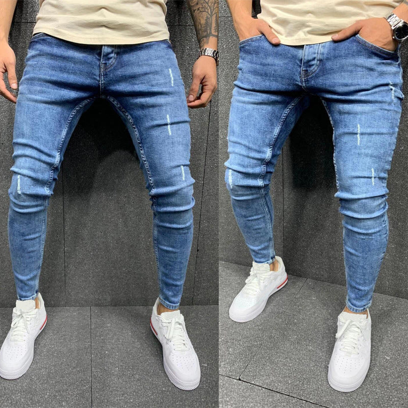 High Quality Men's Frayed Little Feet Stretch Jeans