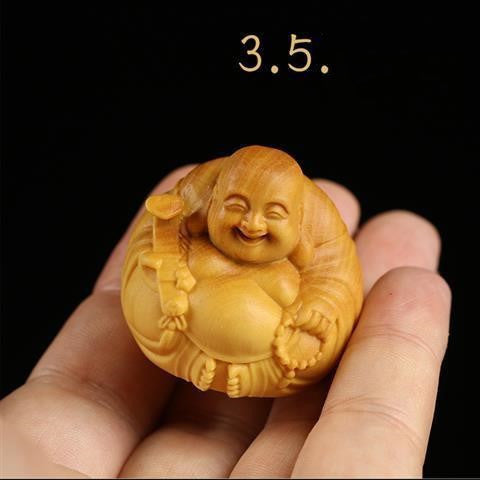 Boxwood Carving Maitreya Buddha Laughing Buddha Hand Piece Lucky Small Ornament