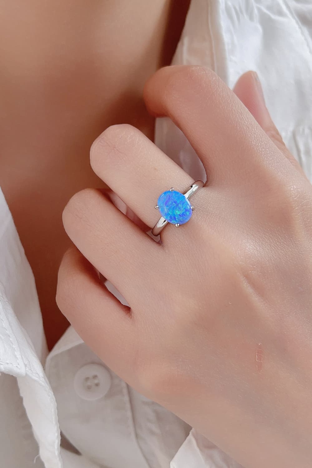 925 Sterling Silver Opal Solitaire Ring 