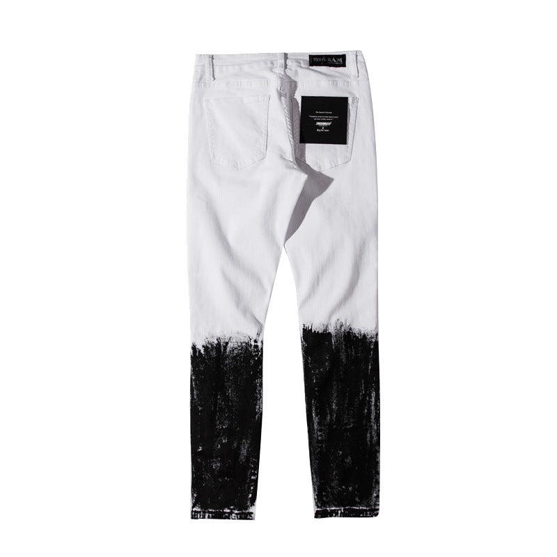 Contrast elastic slim jeans