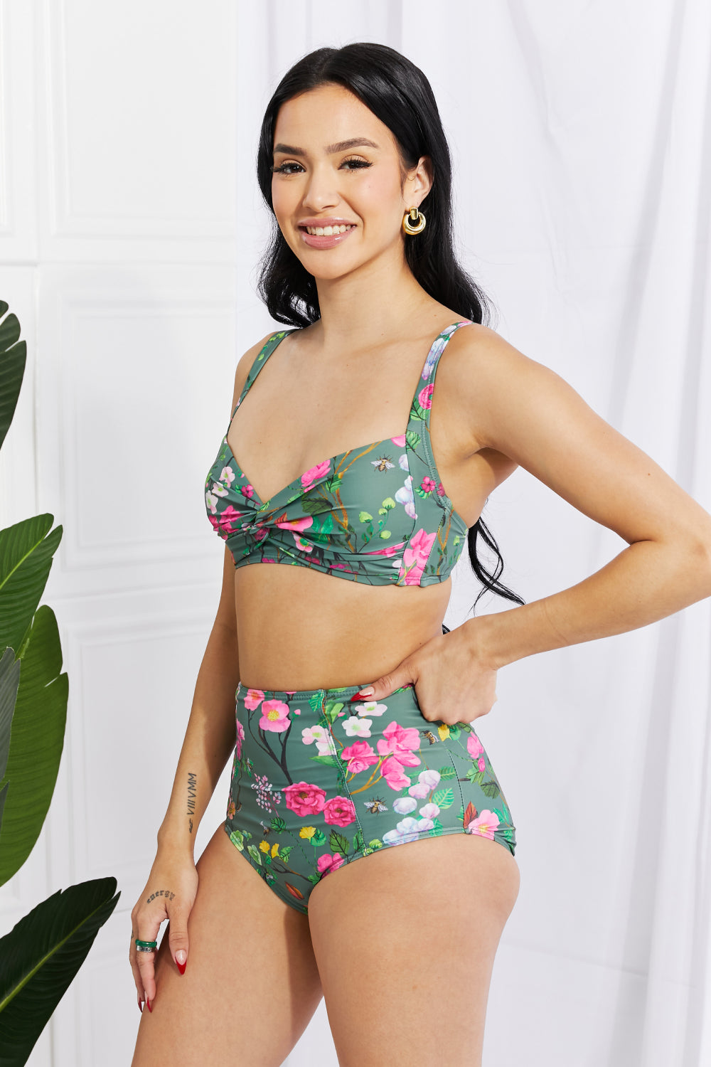 Marina West Swim Take A Dip Twist High-Rise Bikini in Sage 