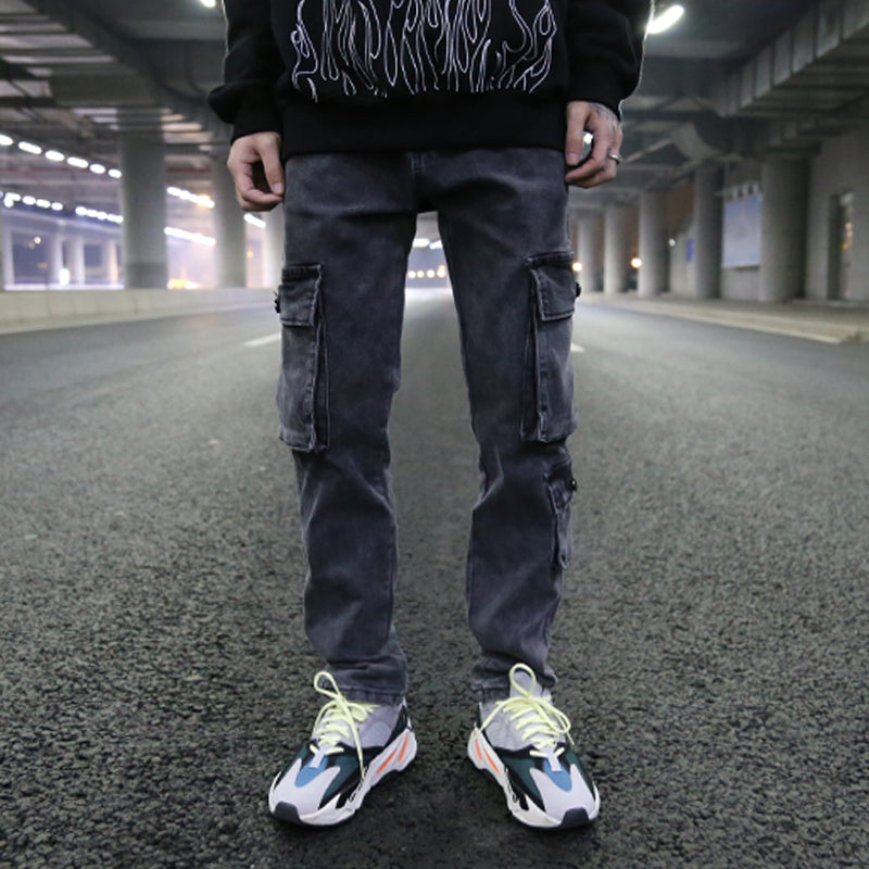 Multi-pocket straight jeans