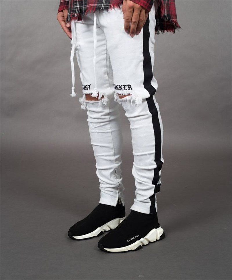 Denim trousers black male ripped jeans