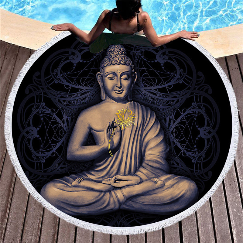 Indian Buddha statue round beach towel