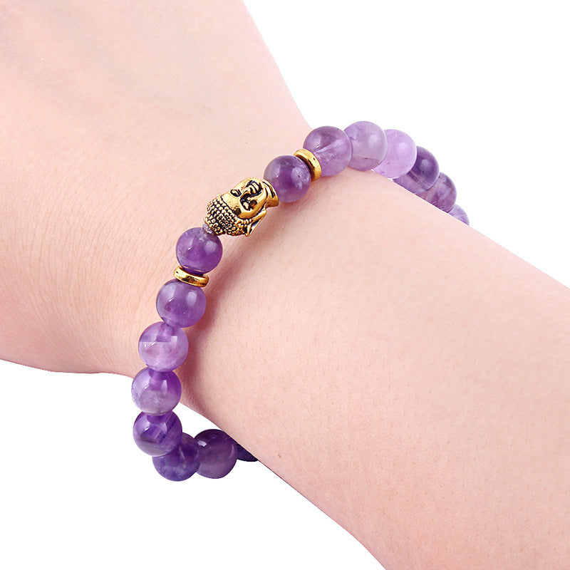 Natural Amethyst Buddha Head Bracelet Amethyst Stone Bead Bracelet