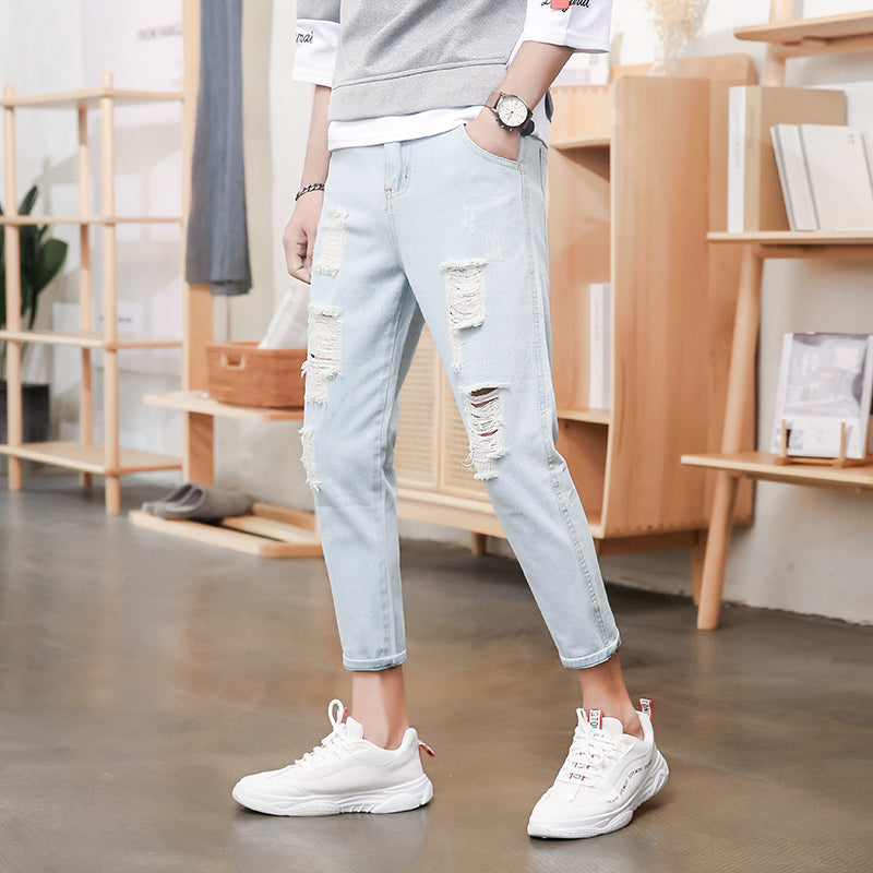 Trendy shaved light-colored beggar pants