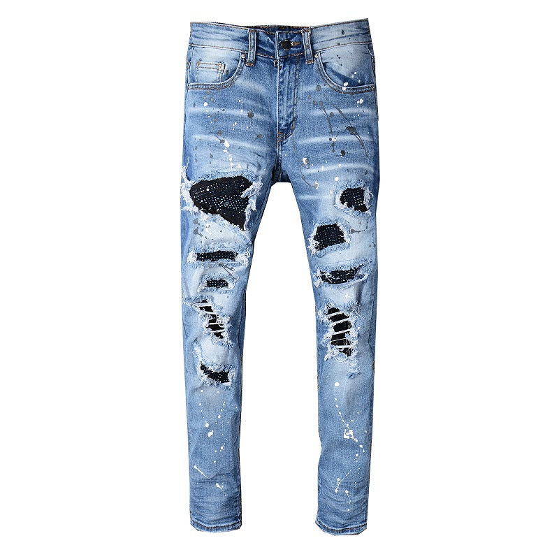 Gaojiechao Brand Hole Patch Inlaid Diamond Jeans Slim Leggings