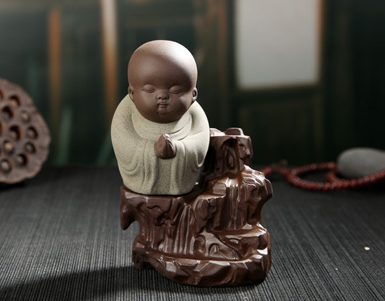 Creative Zisha Little Monk Mountain Flowing Water Backflow Incense Burner