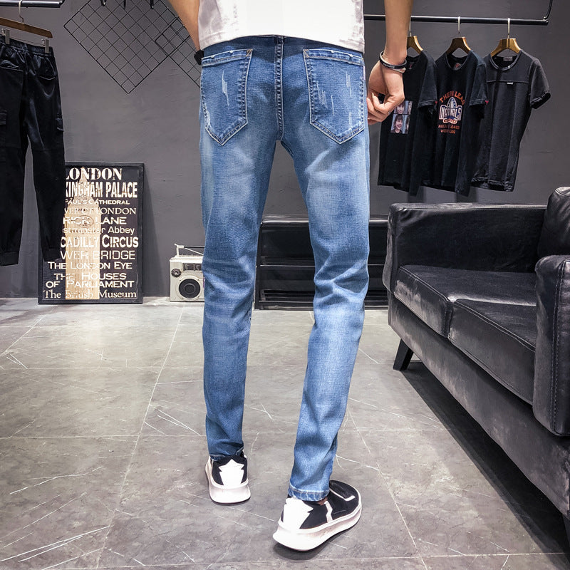 Stretch Slim Denim Youth Pants Korean Style Trend Casual Summer Thin Men's Pants