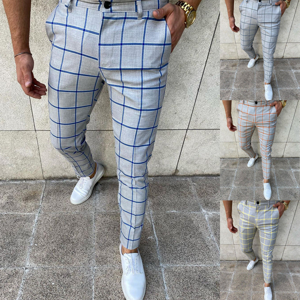 European And American Men's Simple Plaid Printed Casual Pants