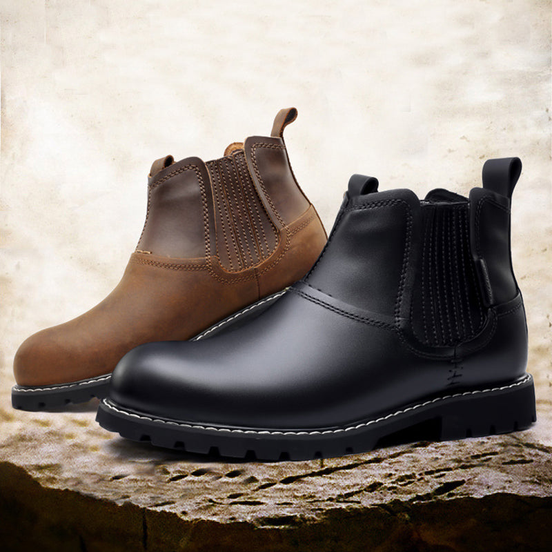 Men Leather Ankle Boots Round Toe Hiking Shoes 