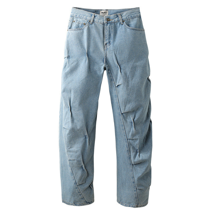 Vintage Vintage Washed Irregular Pleated Jeans