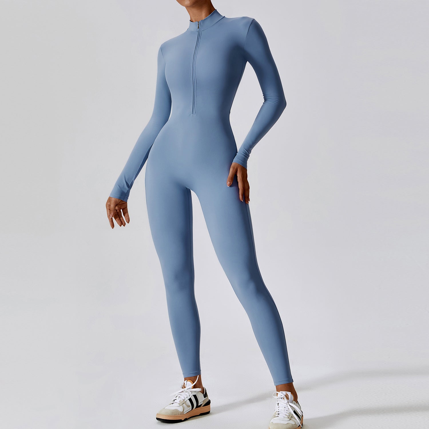 Women's Long-sleeve Zipper Yoga Sports Jumpsuit 