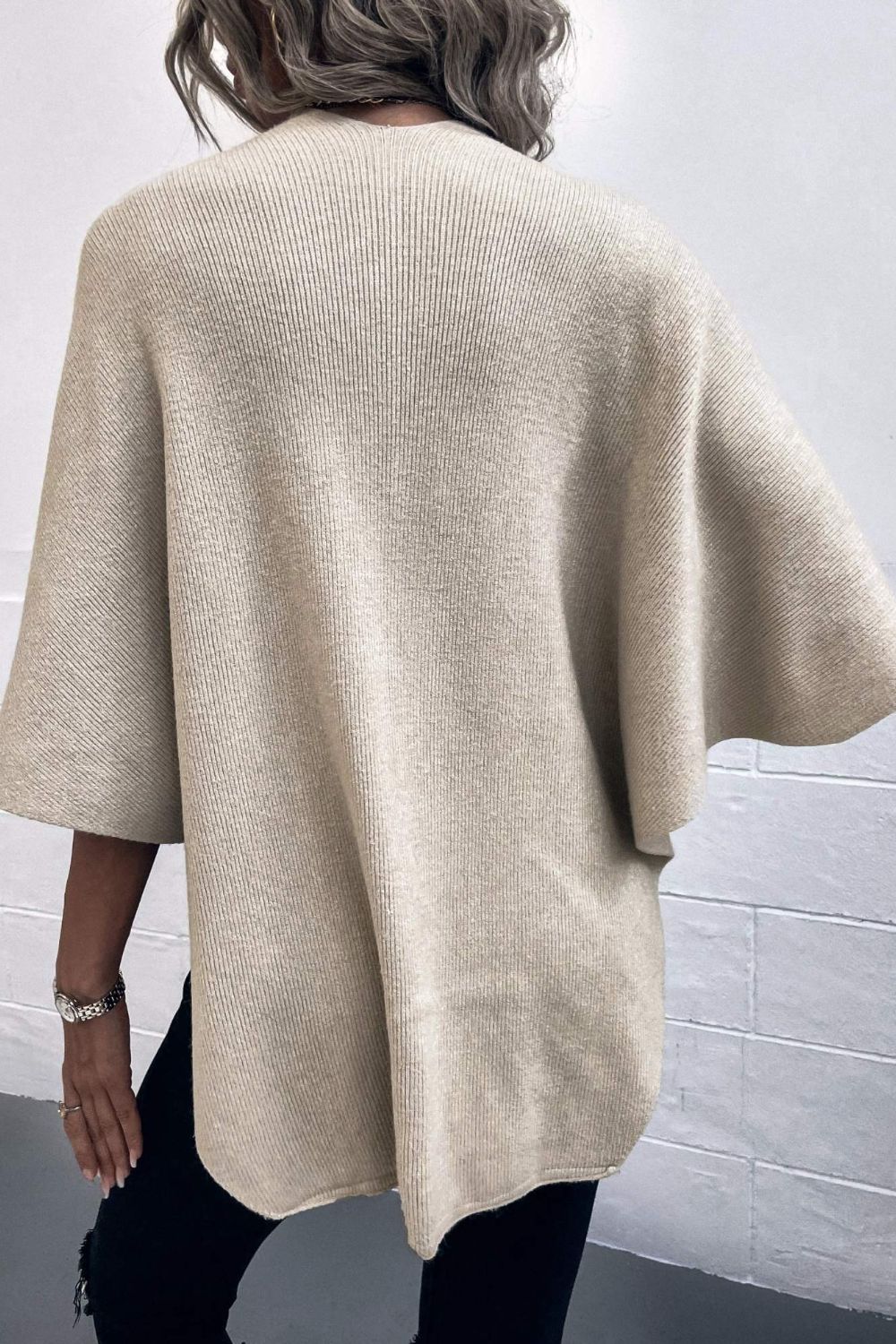 Surplice Neck Pom-Pom Trim Poncho 