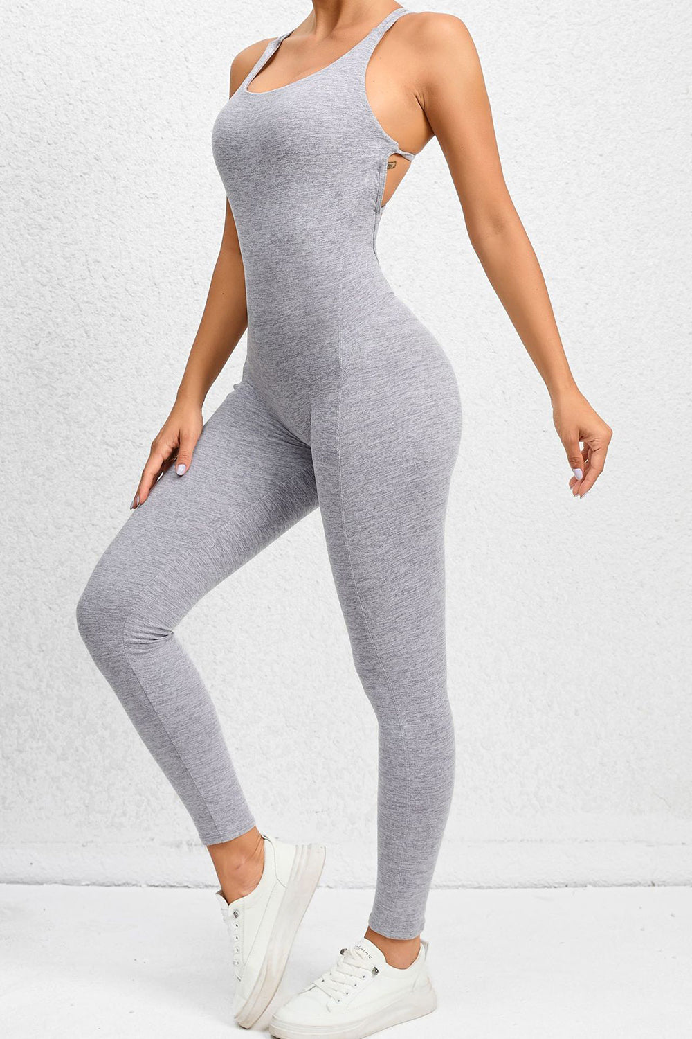 Crisscross Scoop Neck Sleeveless Active Jumpsuit 