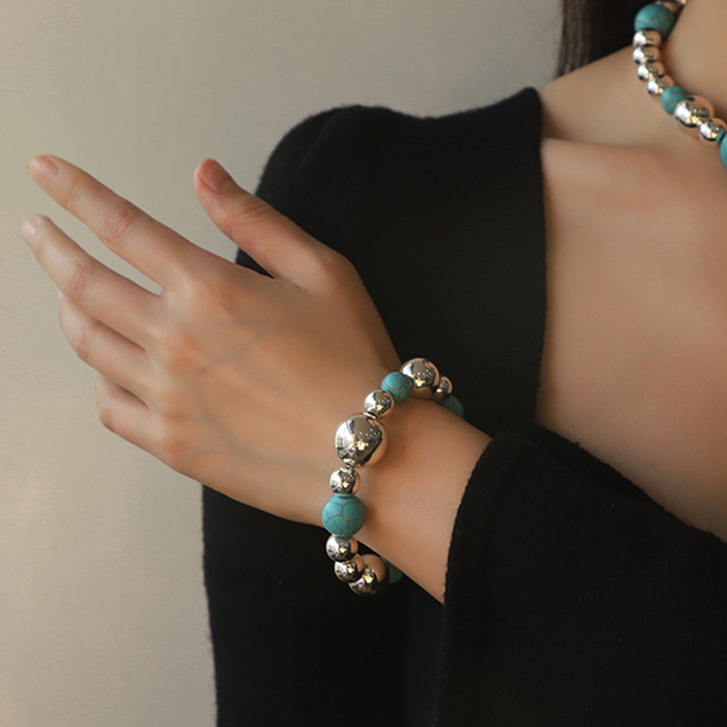 Artificial Turquoise Alloy Beaded Bracelet 