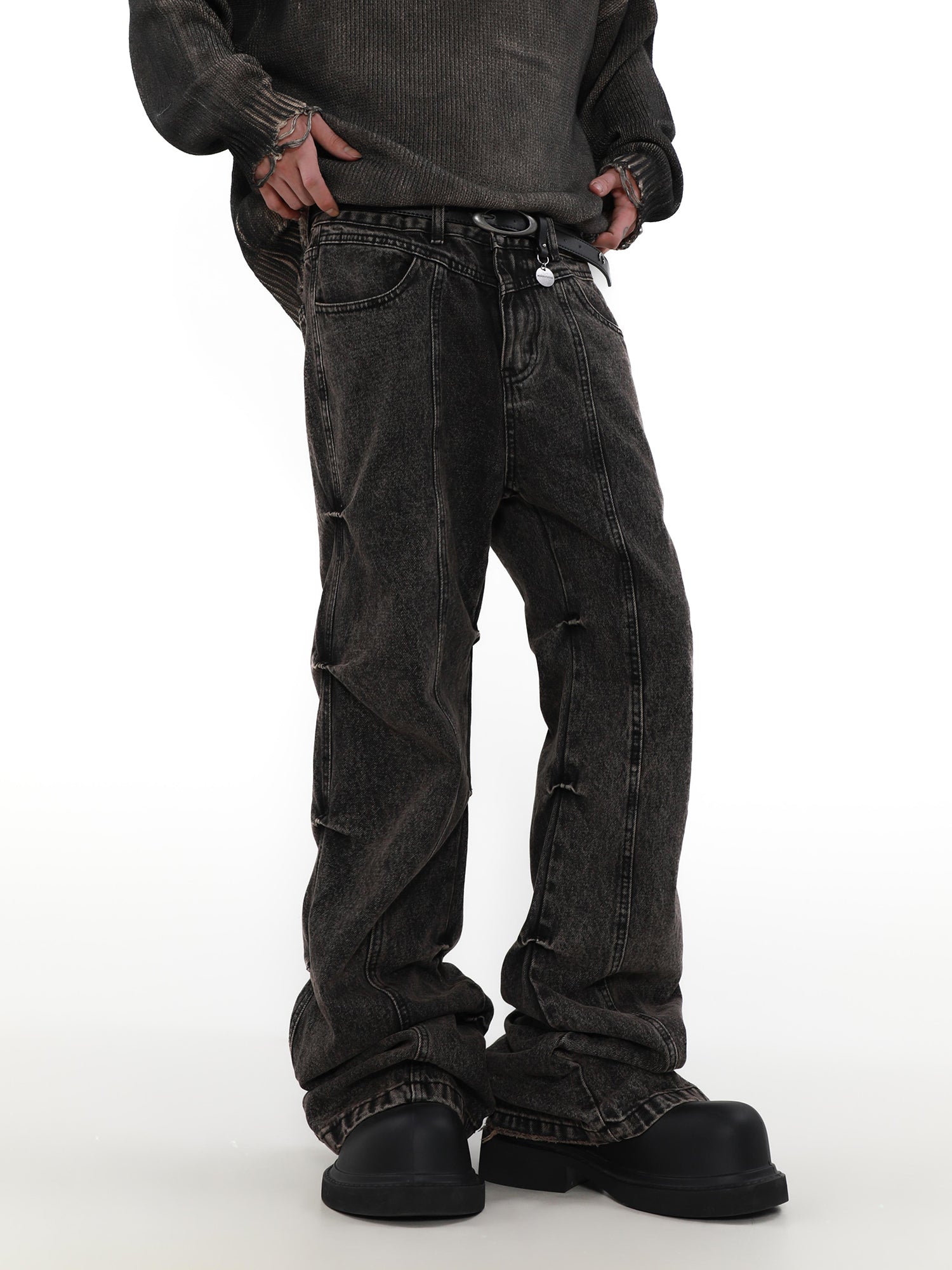 Men's Worn Looking Washed-out Vintage Crumpled Skinny Jeans