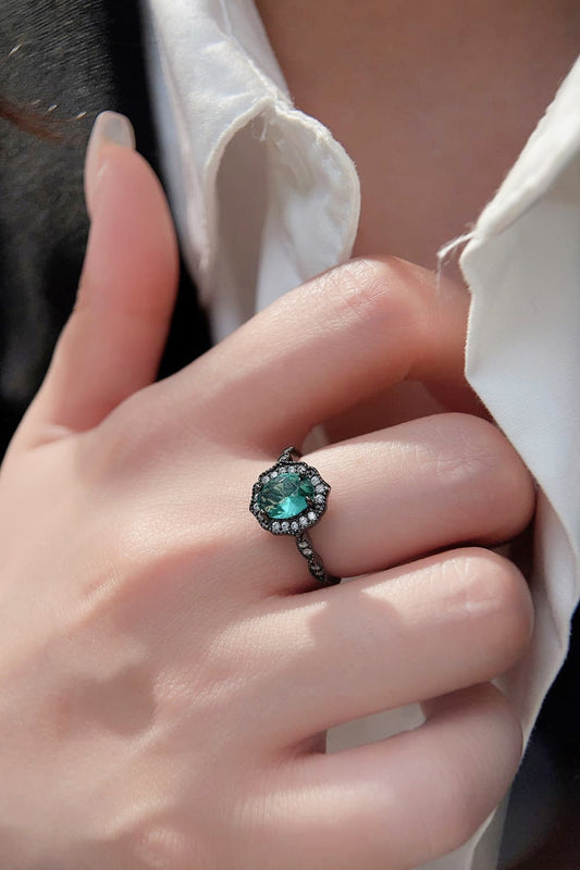 925 Sterling Silver Paraiba Blue Zircon 4-Prong Ring 