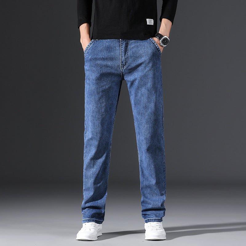 Men's Business Casual High Waist Stretch Jeans Simple Fashion Straight Loose Jeans