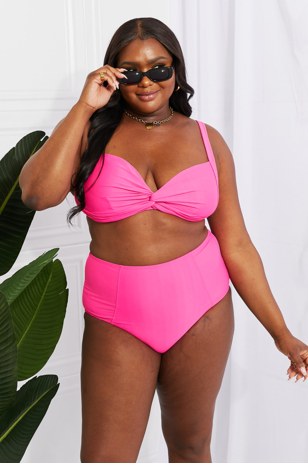 Marina West Swim Take A Dip Twist High-Rise Bikini in Pink 