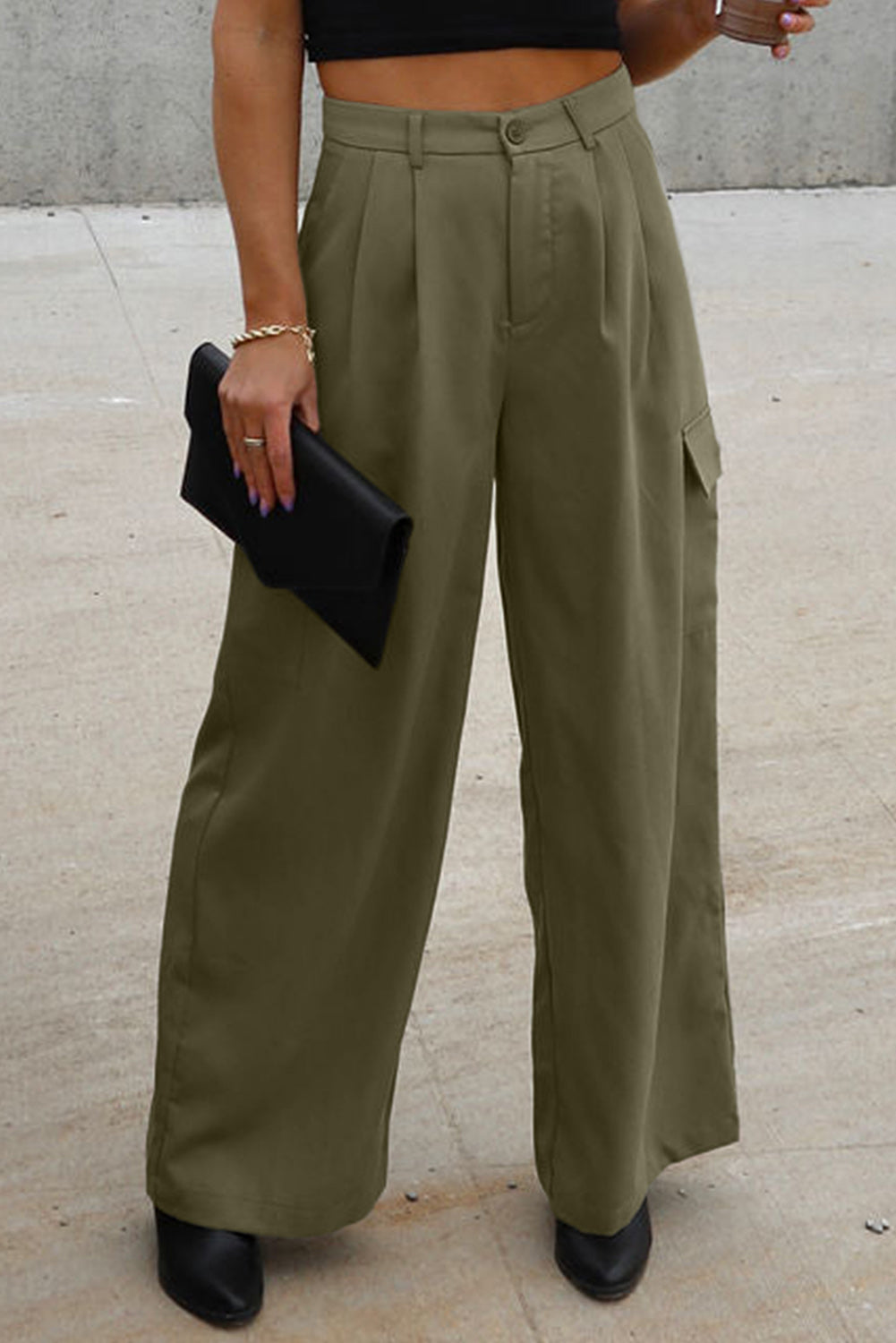 Ruched Wide Leg Pants with Pockets - Babbazon New Products