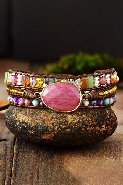 Handmade Crystal Beaded Natural Stone Bracelet 