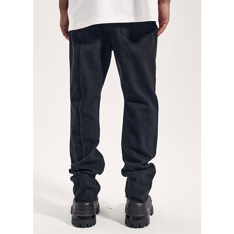 High Street Dark 3D Cut Solid Black Vintage Jeans