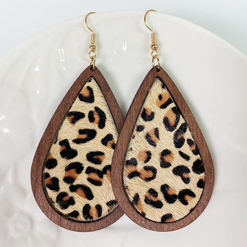 Teardrop Shape Wooden Dangle Earrings 