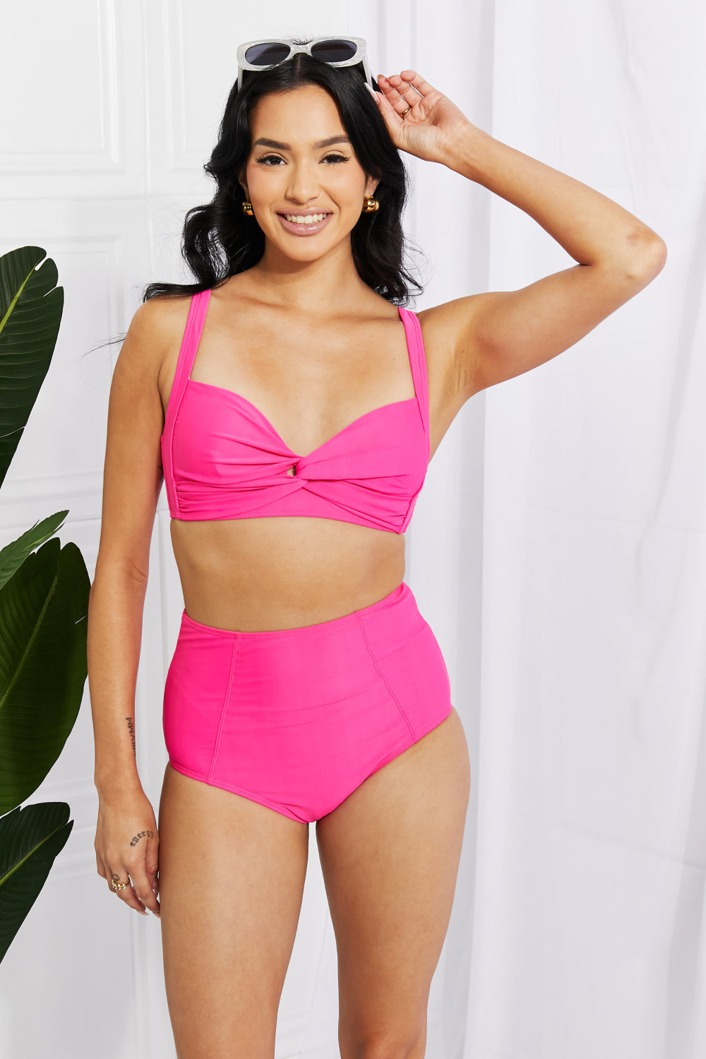 Marina West Swim Take A Dip Twist High-Rise Bikini in Pink 