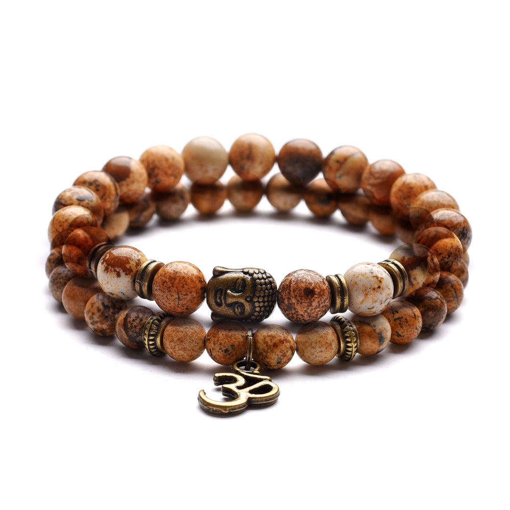 Male And Female Pictorial Stone Buddha Head Bracelet