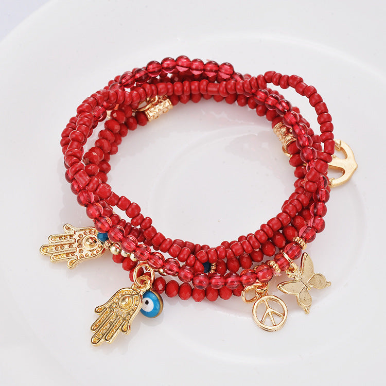 Fashion All-match Summer  Multi-layer Beaded Bracelet Palm Butterfly Buddha Heart Bracelet