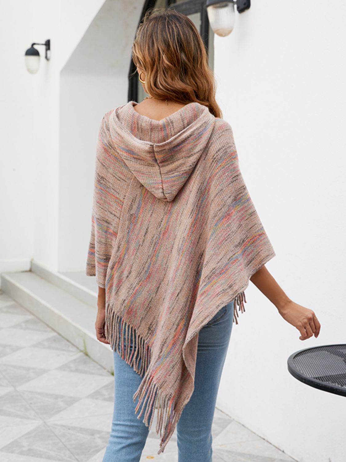 Fringe Hem Hooded Poncho 