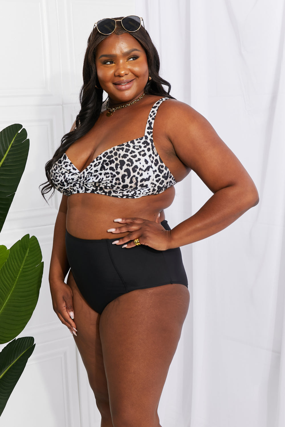 Marina West Swim Take A Dip Twist High-Rise Bikini in Leopard 