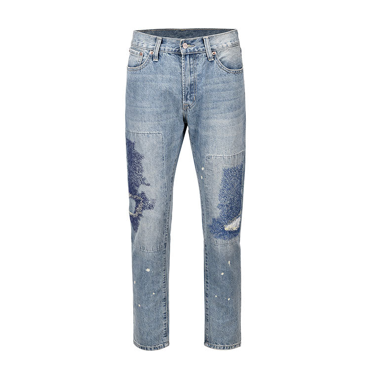 Trendy Splash-ink Stitching Washed Jeans