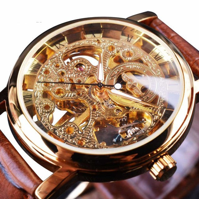 Fully Hollow Men's Manual Belt Mechanical Watch