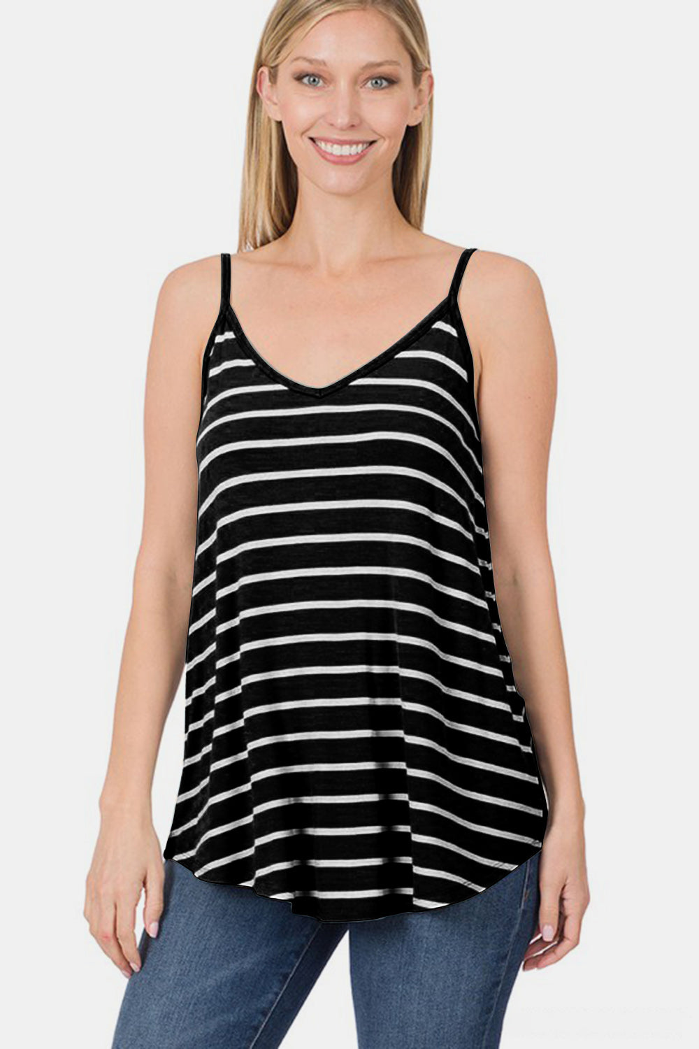 Zenana Striped V-Neck Curved Hem Cami 