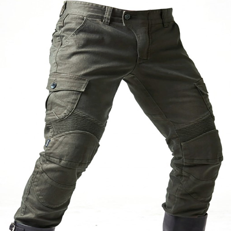 Army green denim jeans with locomotive pad