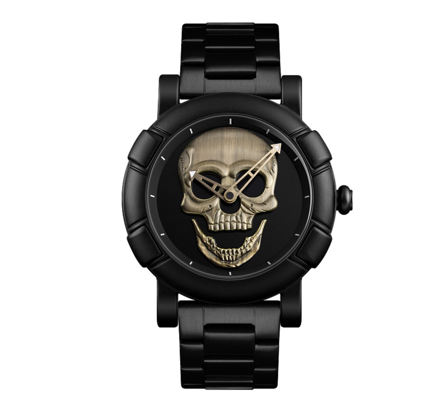 Fashion men's large dial personality three-dimensional creative skull quartz watch waterproof trend dark messenger student table